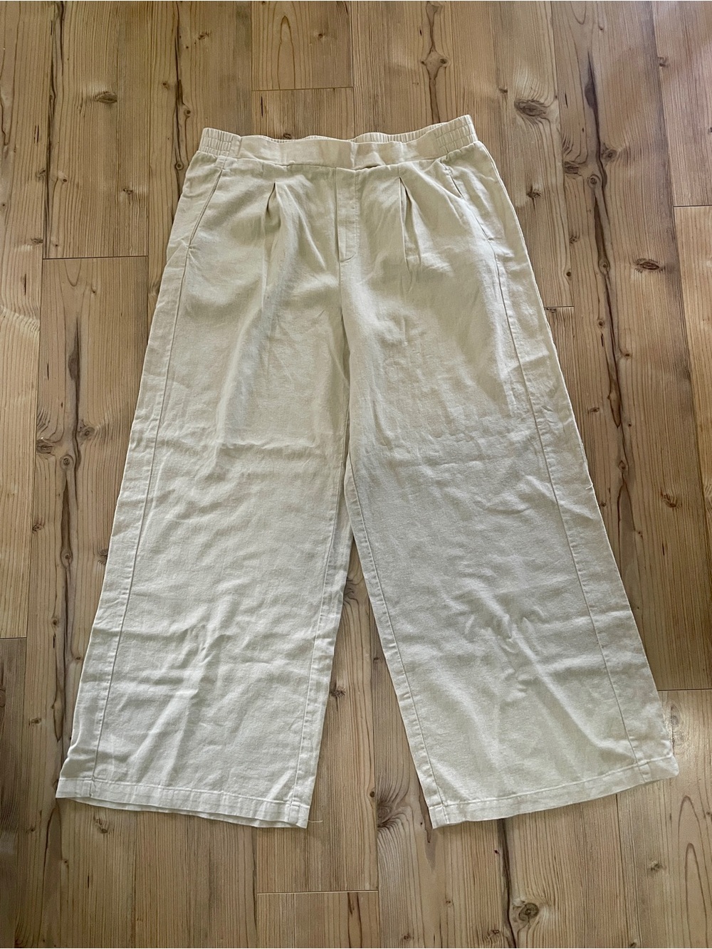 Jules & Leopold Cream Wide-Leg Linen-Blend Pull-On Pants